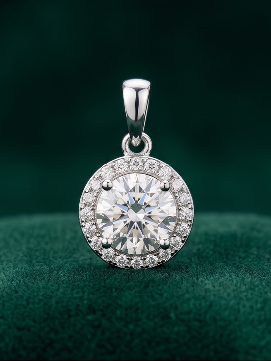 Moissanite Jewelry - Moissanite Halo Pendant with Clear Center Stone 1 CTW 926 Silver
